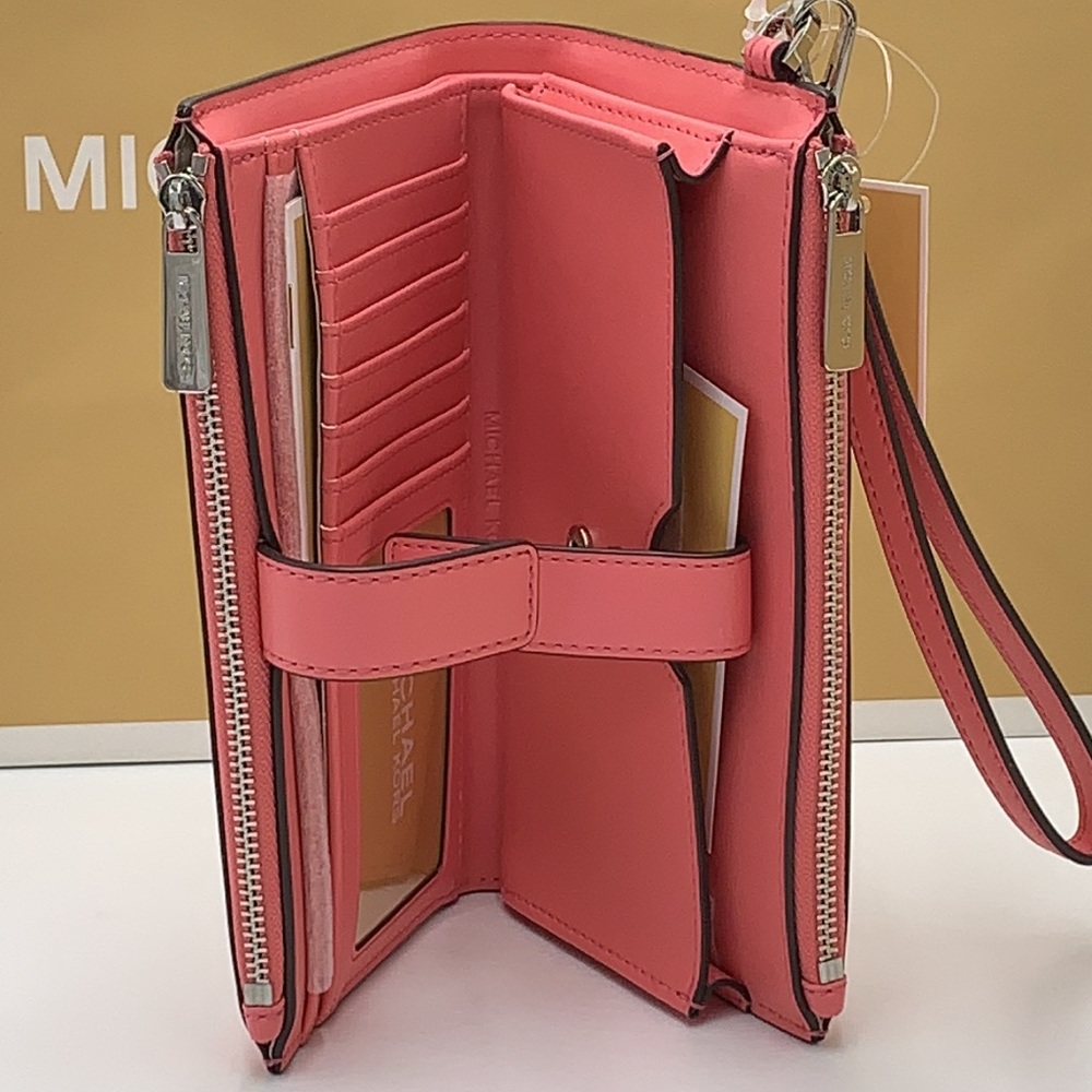 MICHAEL KORS JET SET TRAVEL LARGE DOUBLE ZIP WRISTLET WALLET TEA ROSE COLOR - Picture 11 of 14